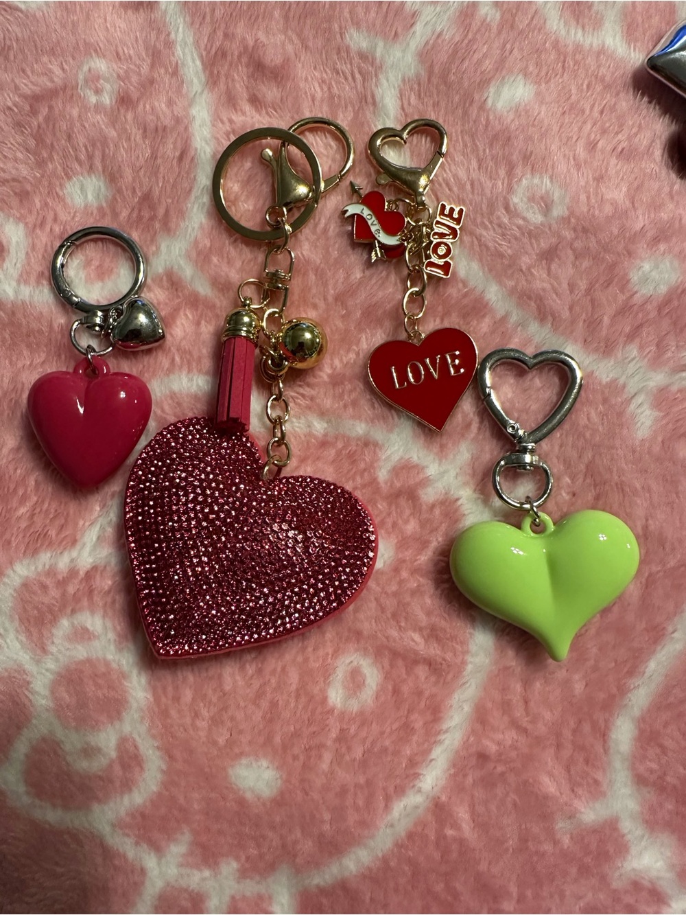 Heart Keychain Bundle - Pink, Red & Lime Green Hearts - Picture 2 of 2